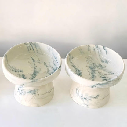 Elevated Ceramic Cat Bowl – Raised Pet Feeder for Cats & Small Dogs – Modern Marble Design – Anti-Slip, Ergonomic Food Dish