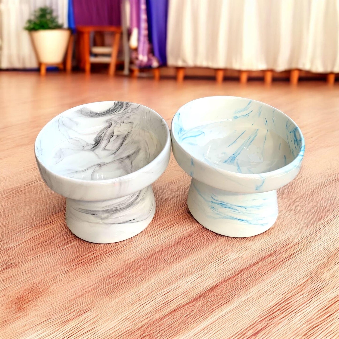 Handmade Elevated Ceramic Pet Food and Water Bowl for Cats, Kittens, Dogs & Puppies - Perfect Pet Owner Gift