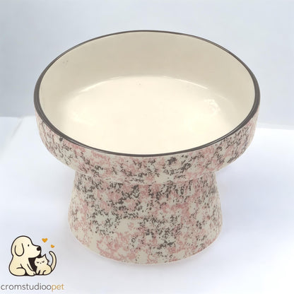 Handmade Elevated Ceramic Cat Bowl: Whisker-Friendly, Anti-Vomit Design