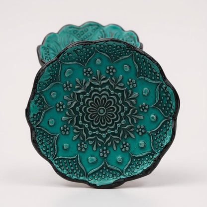 Handmade Turquoise Turkish Bowls - Ceramic Floral Dish Set - Boho Decor