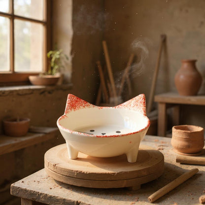 Handmade Ceramic Cat Food Bowl: Whisker-Friendly, Non-Toxic, 13cm