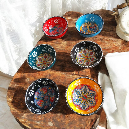 Ceramic Bowls Set - 6 Mini Mezze Dip Dishes, Decorative Appetizer Servingware, Tapas Bowls