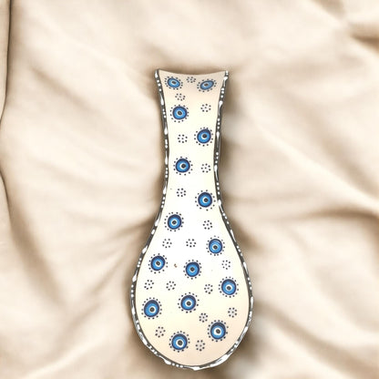 Handmade Ceramic Evil Eye Spoon Rest: Turkish Nazar Boho Kitchen Decor
