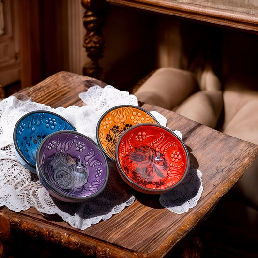 Handmade Turkish Ceramic Bowl Set: Anatolian Mezze, Sauce, Nut Dish