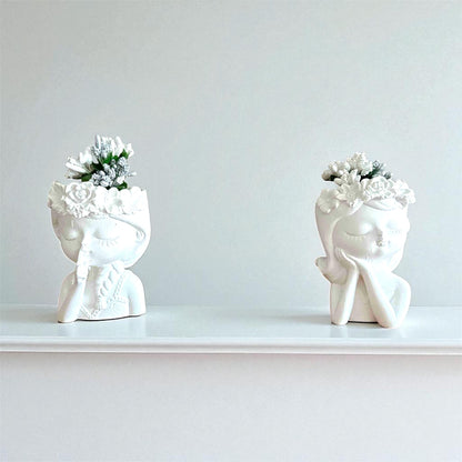 Minimalist Flower Crown Girl Figurine Set – 11 cm Decorative Sculpture Duo, Romantic Resin Home Decor
