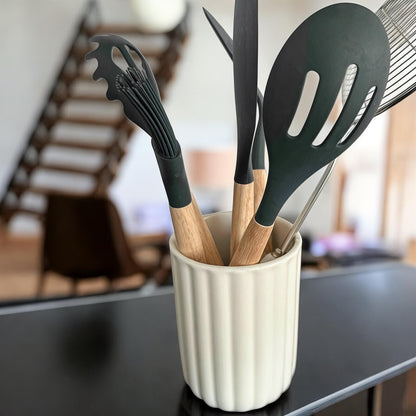 Hand-Painted Ceramic Utensil Holder: Rustic Floral Kitchen Decor