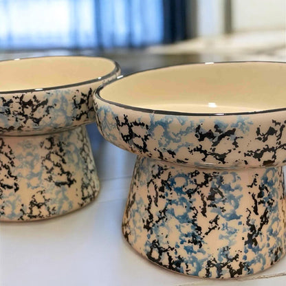 Handmade Elevated Ceramic Cat Bowl: Whisker-Friendly, Anti-Vomit Design