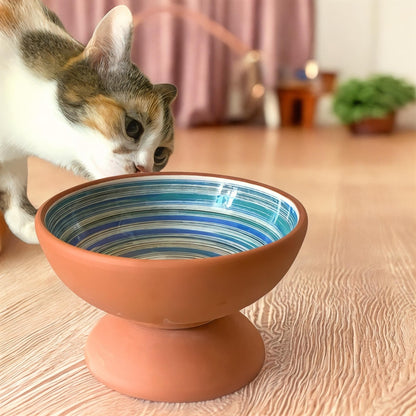 Handmade Ceramic Elevated Cat Bowl: Ergonomic Pet Feeder