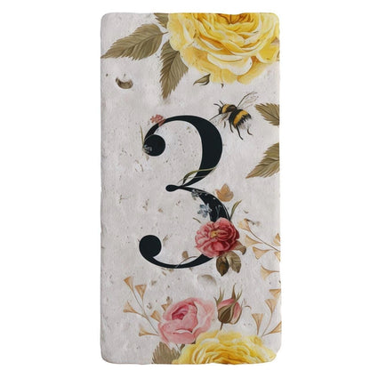 Elegant Travertine Stone House Numbers: Floral Address Sign (7.5x15 cm)