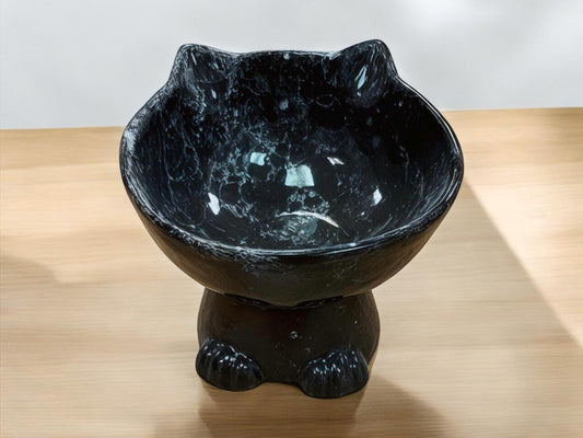 Ceramic Cat Bowl Elevated Raised Feeder – Handmade Non-Slip Food Safe Pet Dish for Small Cats & Kittens