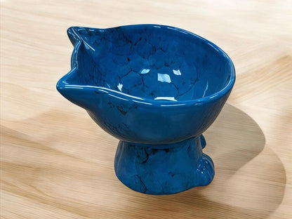 Ceramic Cat Bowl Elevated Raised Feeder – Handmade Non-Slip Food Safe Pet Dish for Small Cats & Kittens