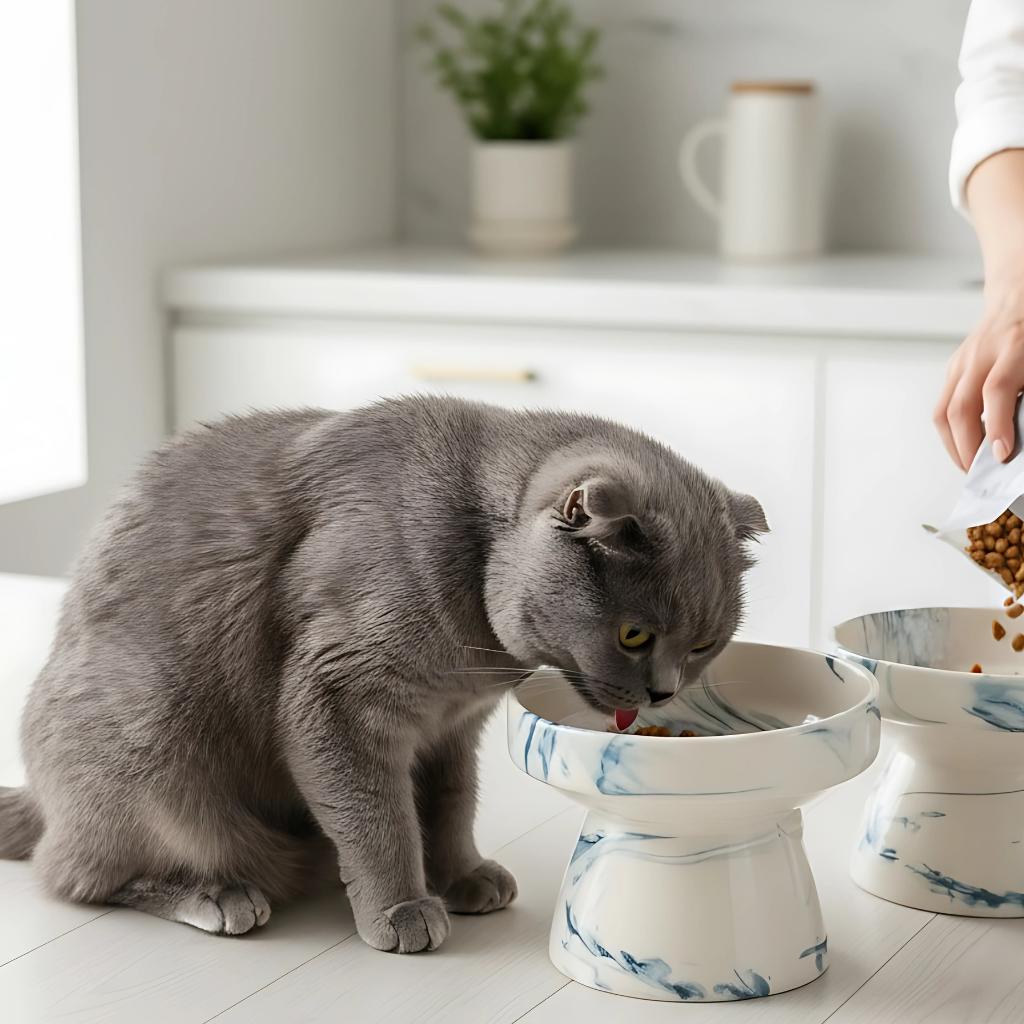 Handmade Elevated Ceramic Pet Food and Water Bowl for Cats, Kittens, Dogs & Puppies - Perfect Pet Owner Gift