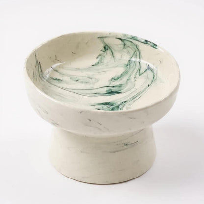 Elevated Green Ceramic Cat Bowl – Handmade Raised Pet Feeder for Cats & Small Dogs